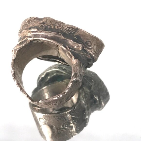 Huge Turquoise Gemstone Sterling Silver Handmade Size 8 Ring Hammered Chunky 925 - Picture 7 of 11